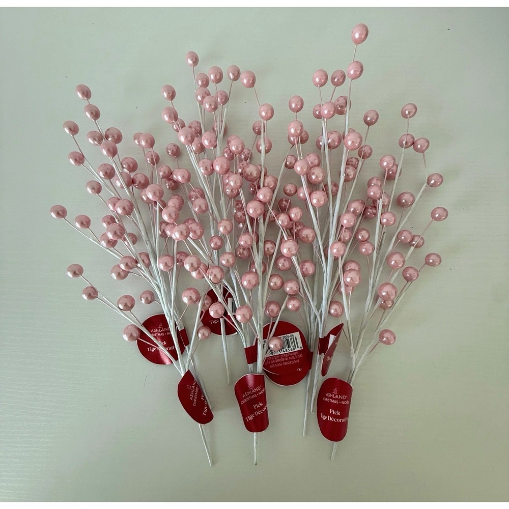 Ashland Pink Pearl Berry Picks Lot of 8 Christmas Floral Stems Holiday Decor NWT